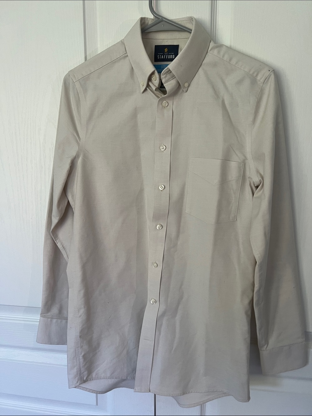 Stafford Men's Beige Button-Down Oxford Shirt